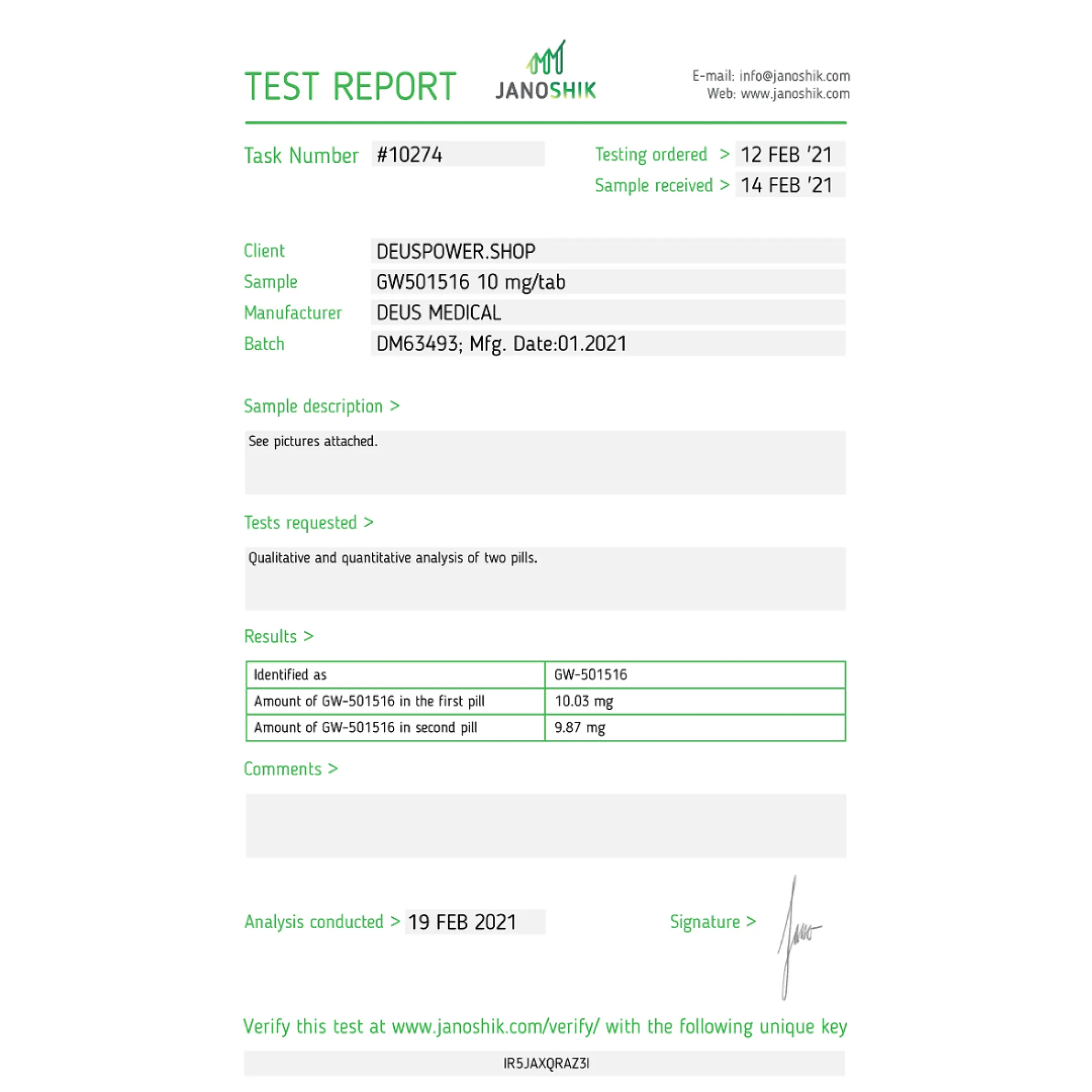 Cardarine 10 (GW501516) PPAR-delta activator tablets, Deus Medical