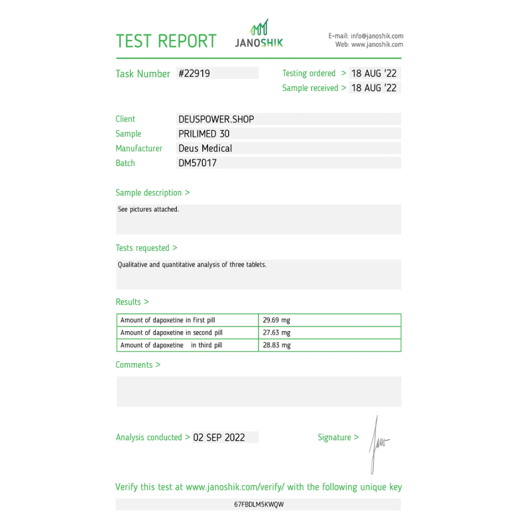 PRILIMED 30 (Dapoxetine HCL), Deus Medical, Buy Steroids Online - www.deuspowershop.net