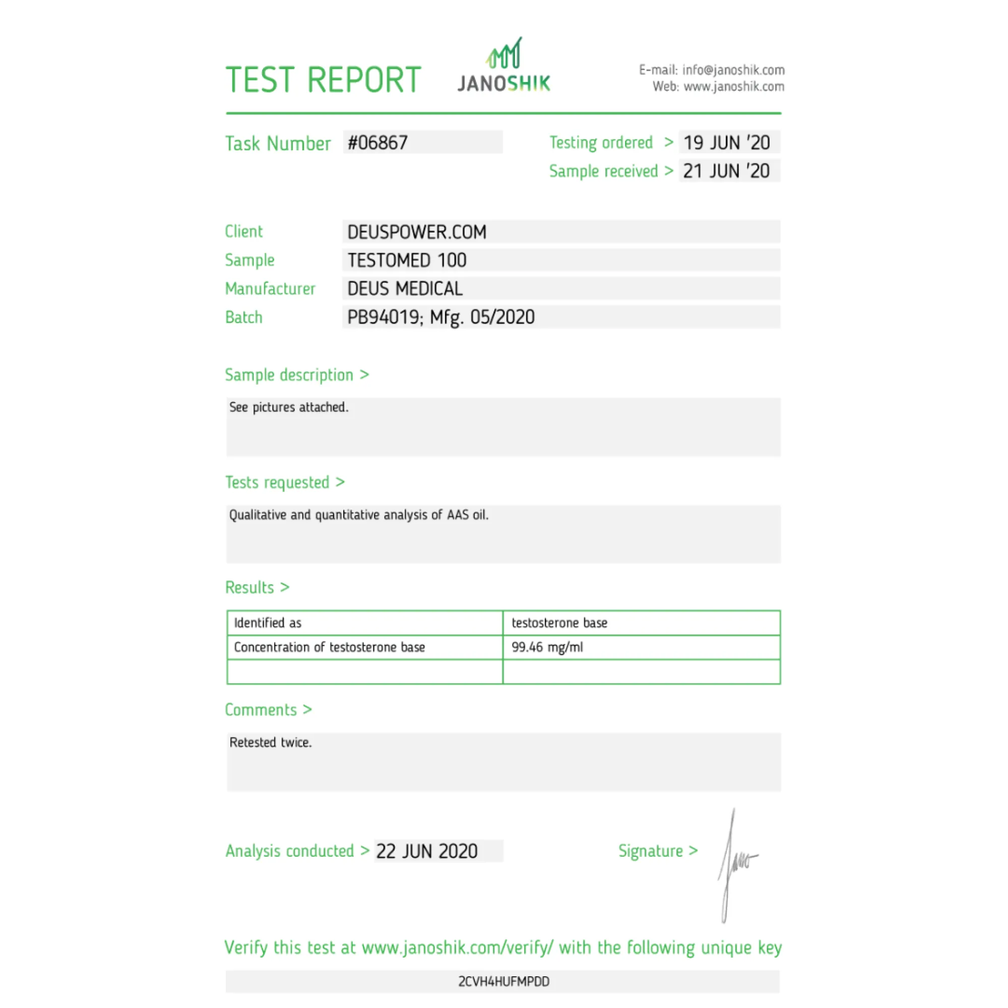 TESTOMED 100 (Testosterone Base) injectable ampoules, Deus Medical