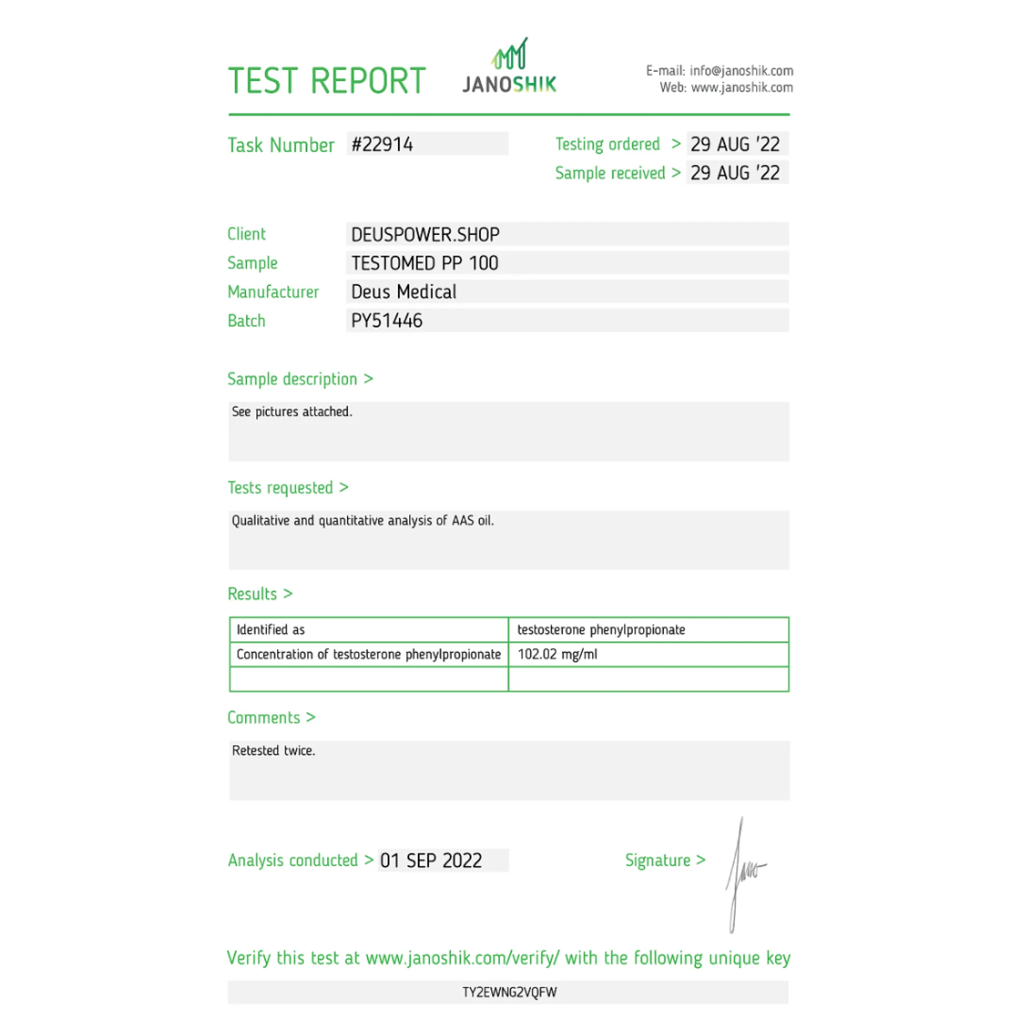 TESTOMED PP 100 (Testosterone Phenylpropionate) injectable ampoules, Deus Medical