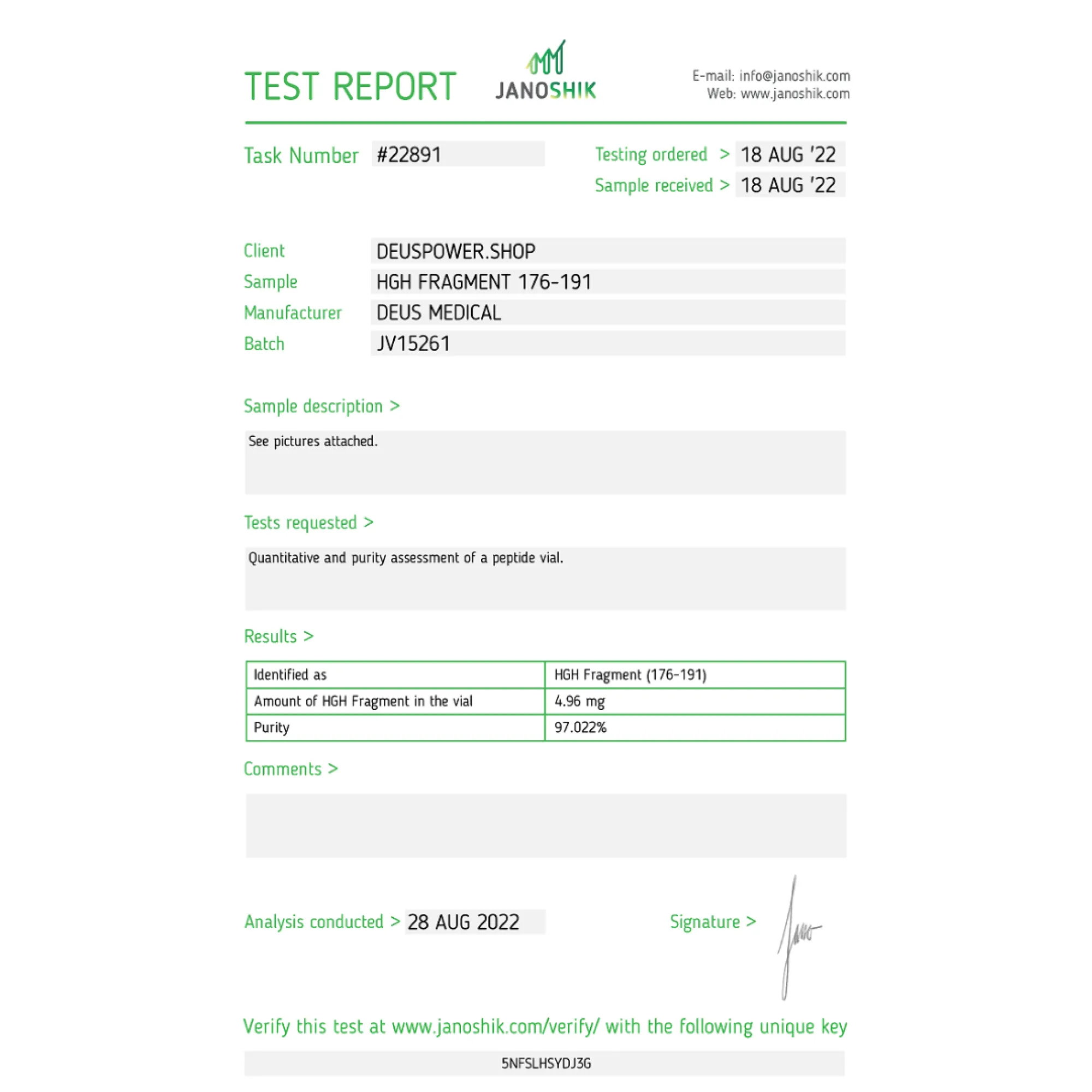 HGH FRAGMENT 176-191 recombinant human growth hormone fragment vial, Deus Medical